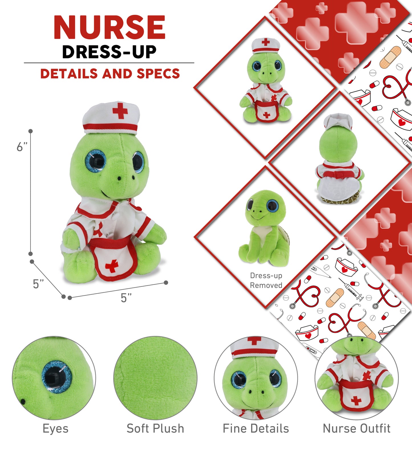 SPARKLE EYES PLUSH - SMALL GREEN SEA TURTLE NURSE DRESS UP