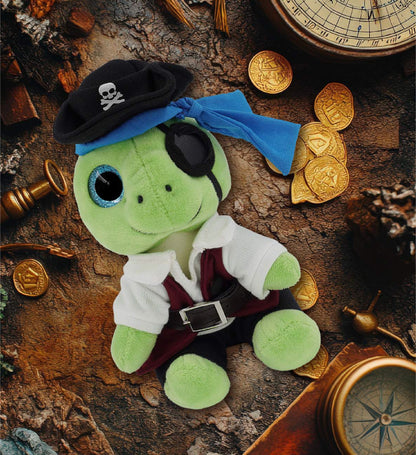 SPARKLE EYES PLUSH - SMALL GREEN SEA TURTLE WITH PIRATE DRESS UP