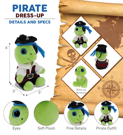SPARKLE EYES PLUSH - SMALL GREEN SEA TURTLE WITH PIRATE DRESS UP