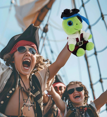 SPARKLE EYES PLUSH - SMALL GREEN SEA TURTLE WITH PIRATE DRESS UP