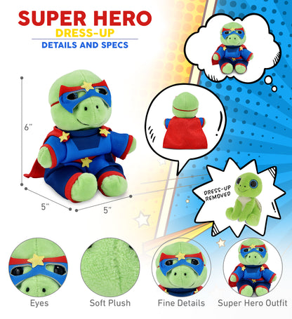 SPARKLE EYES PLUSH - SMALL GREEN SEA TURTLE WITH SUPER HERO DRESS UP