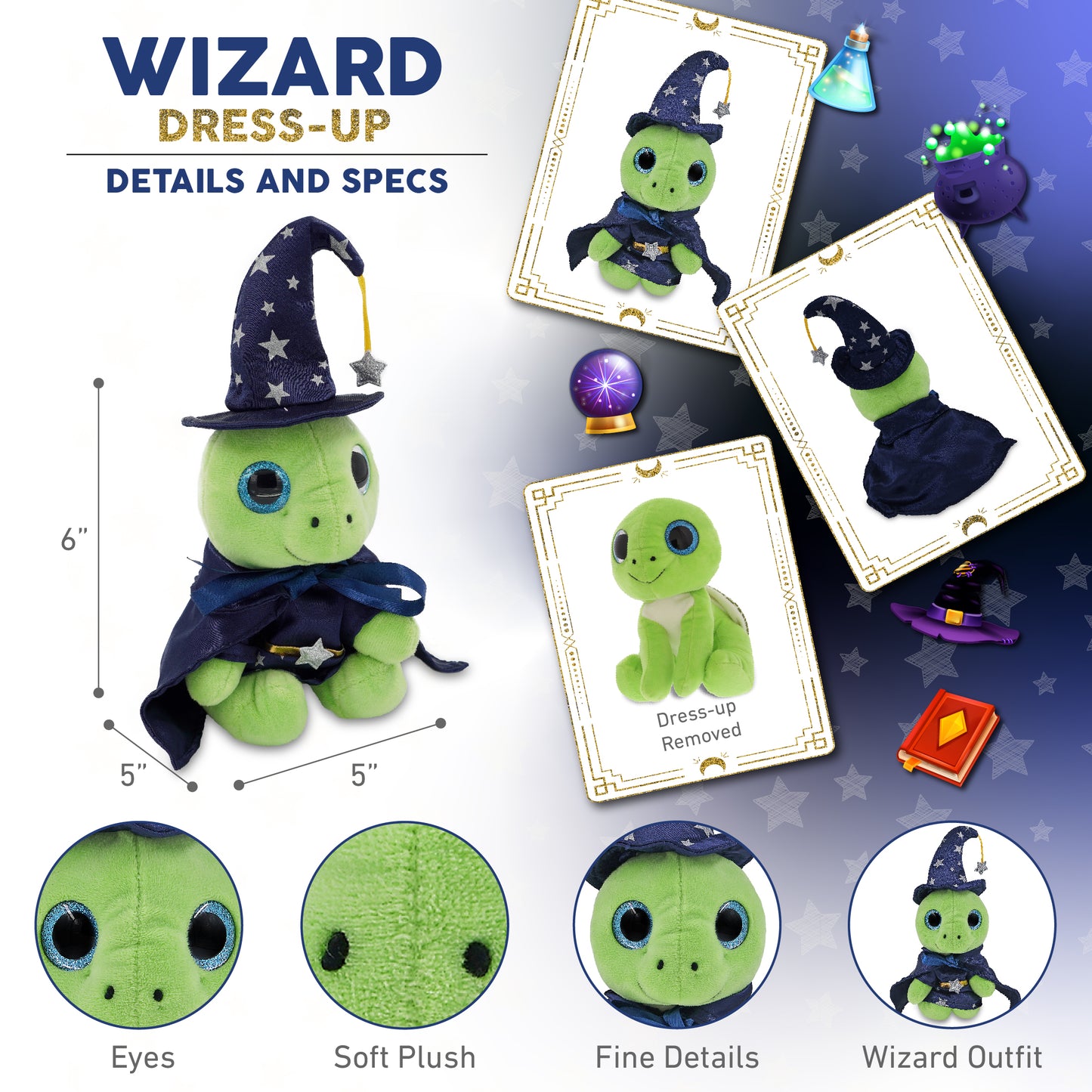 SPARKLE EYES PLUSH - SMALL GREEN SEA TURTLE WITH WIZARD DRESS UP