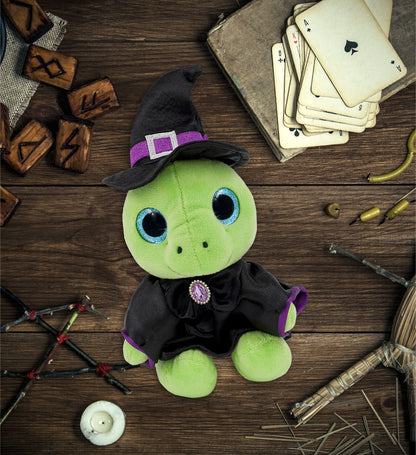 SPARKLE EYES PLUSH - SMALL GREEN SEA TURTLE WITH WITCH DRESS UP