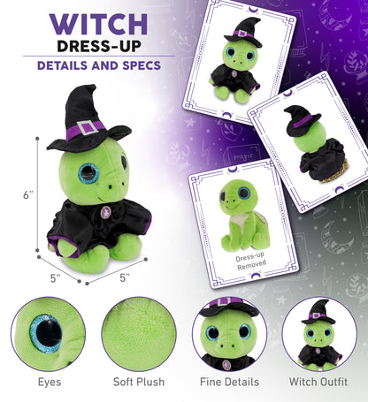 SPARKLE EYES PLUSH - SMALL GREEN SEA TURTLE WITH WITCH DRESS UP