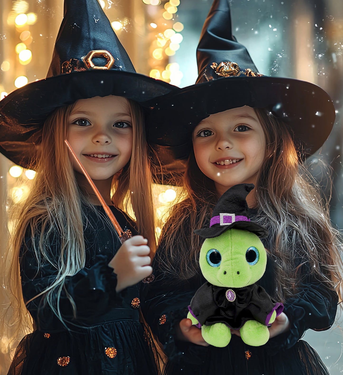 SPARKLE EYES PLUSH - SMALL GREEN SEA TURTLE WITH WITCH DRESS UP