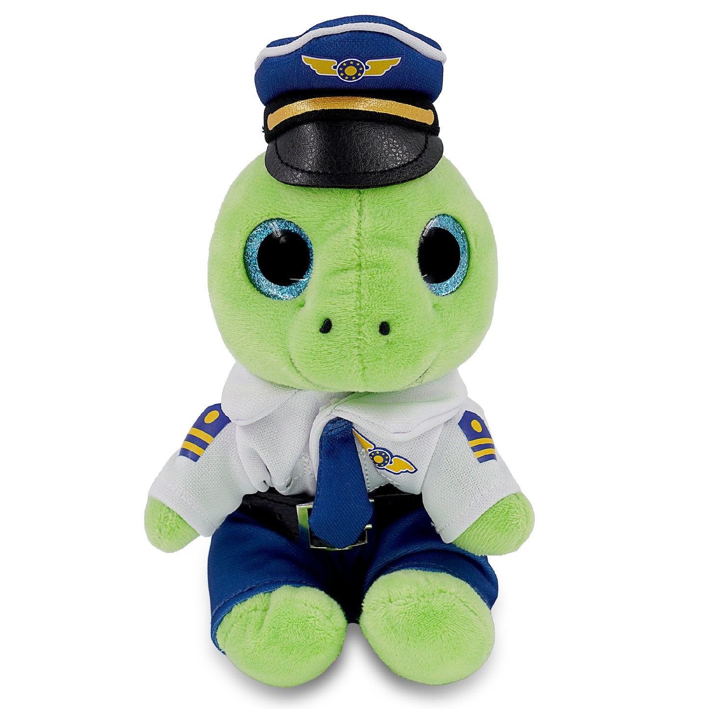 SPARKLE EYES PLUSH - SMALL GREEN SEA TURTLE WITH PILOT DRESS UP