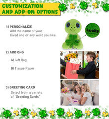 DolliBu Green Sea Turtle Stuffed Animal with Green Plush Shamrock - 6 Inches