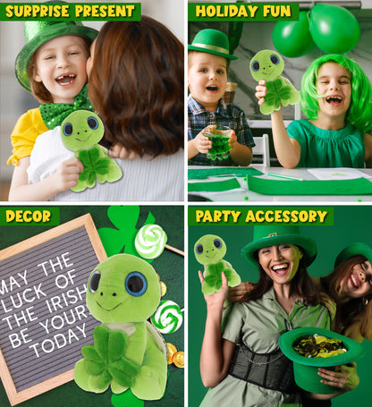 DolliBu Green Sea Turtle Stuffed Animal with Green Plush Shamrock - 6 Inches