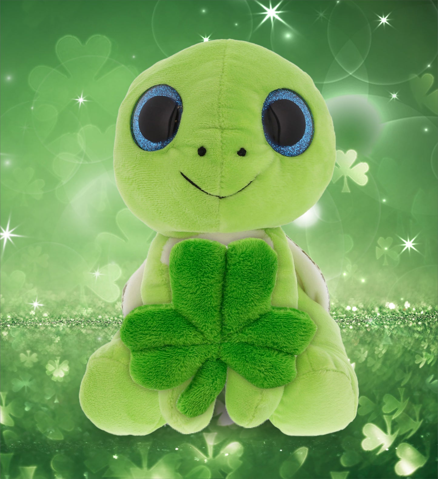DolliBu Green Sea Turtle Stuffed Animal with Green Plush Shamrock - 6 Inches