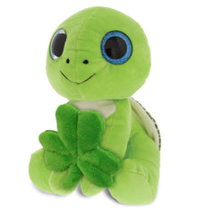 DolliBu Green Sea Turtle Stuffed Animal with Green Plush Shamrock - 6 Inches