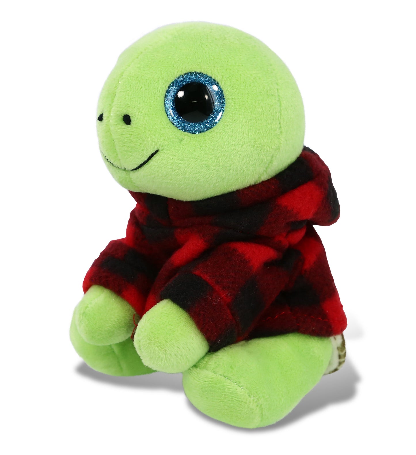 PLUSH RED PLAID HOODIE - SPARKLE EYES PLUSH - SMALL GREEN SEA TURTLE