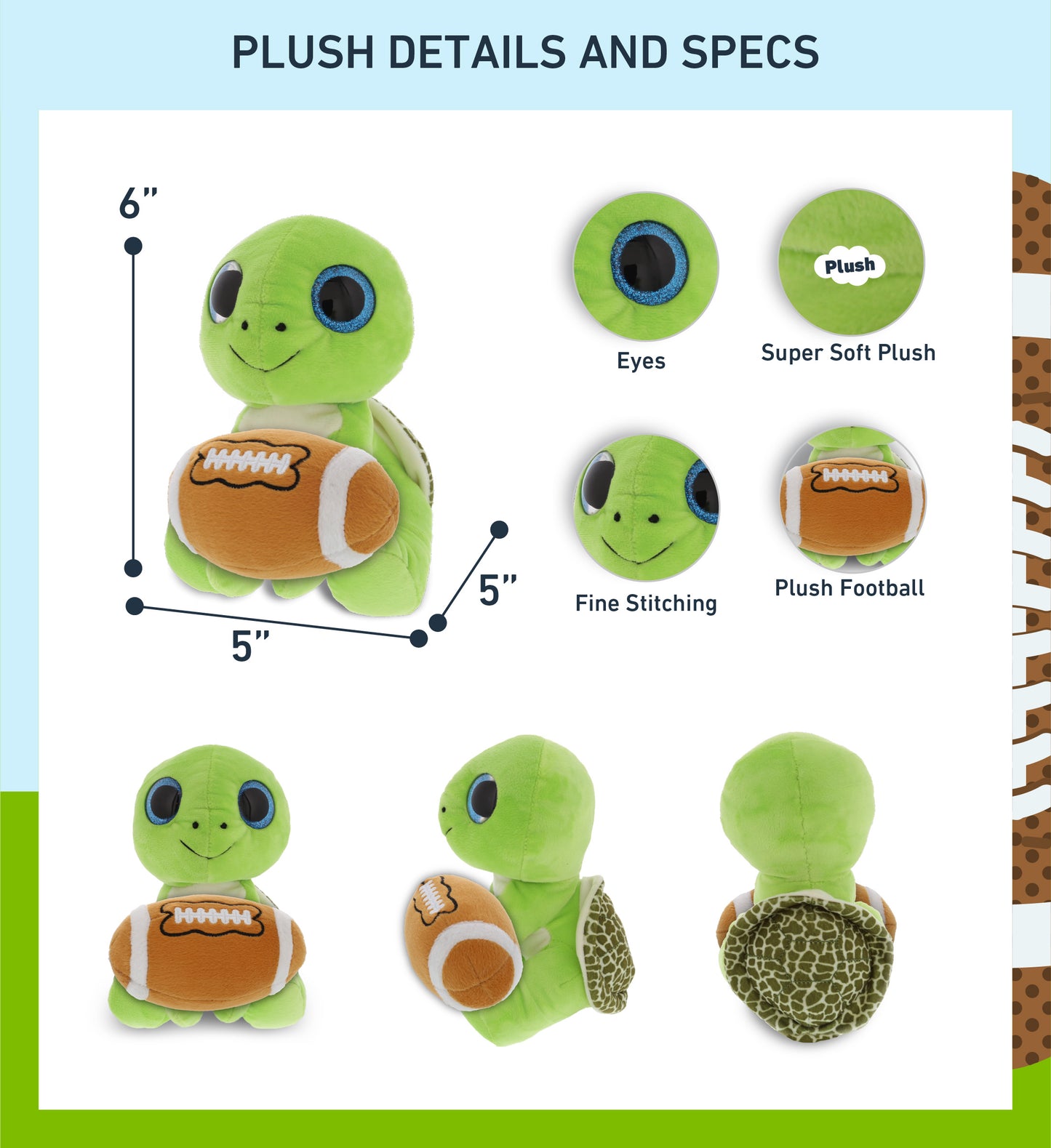 SPARKLE EYES PLUSH - LARGE GREEN SEA TURTLE With Football Plush
