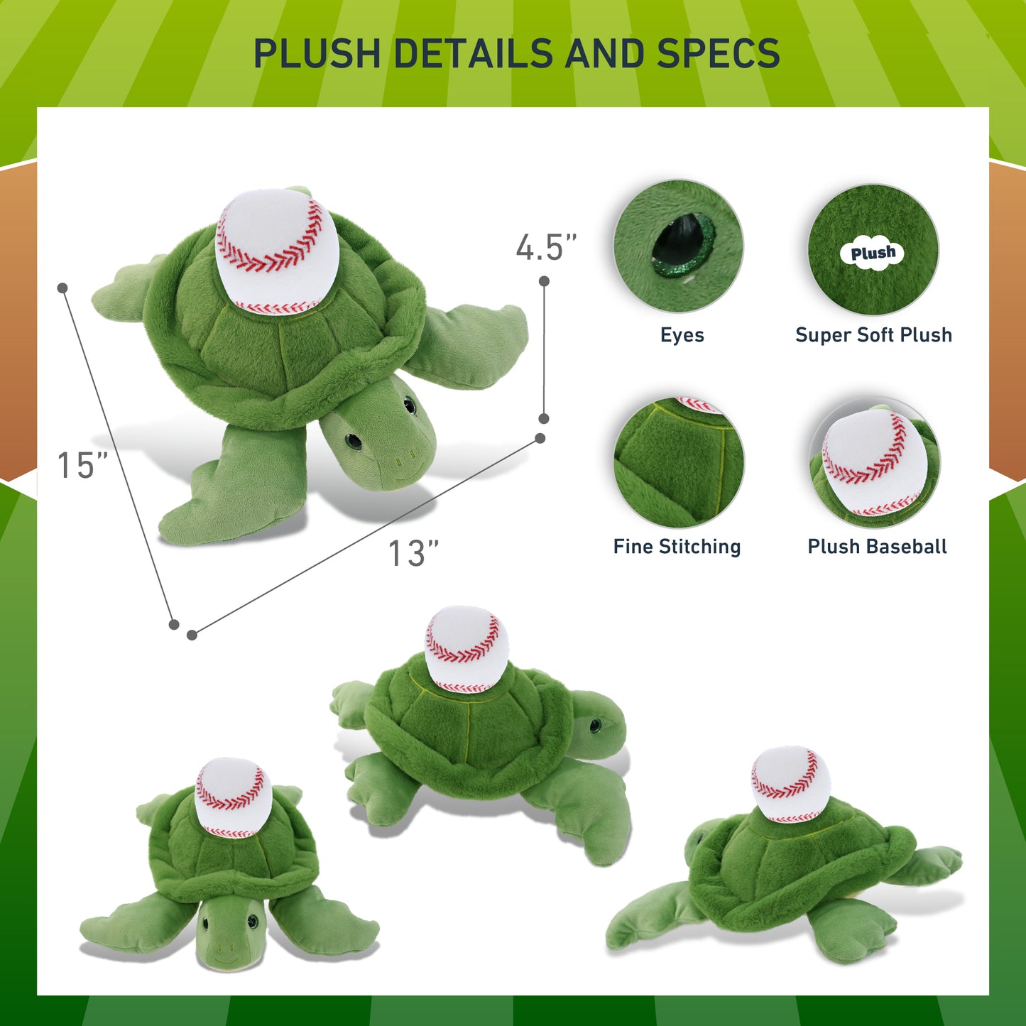 SUPER-SOFT PLUSH - GREEN SEA TURTLE 13" with Baseball Plush