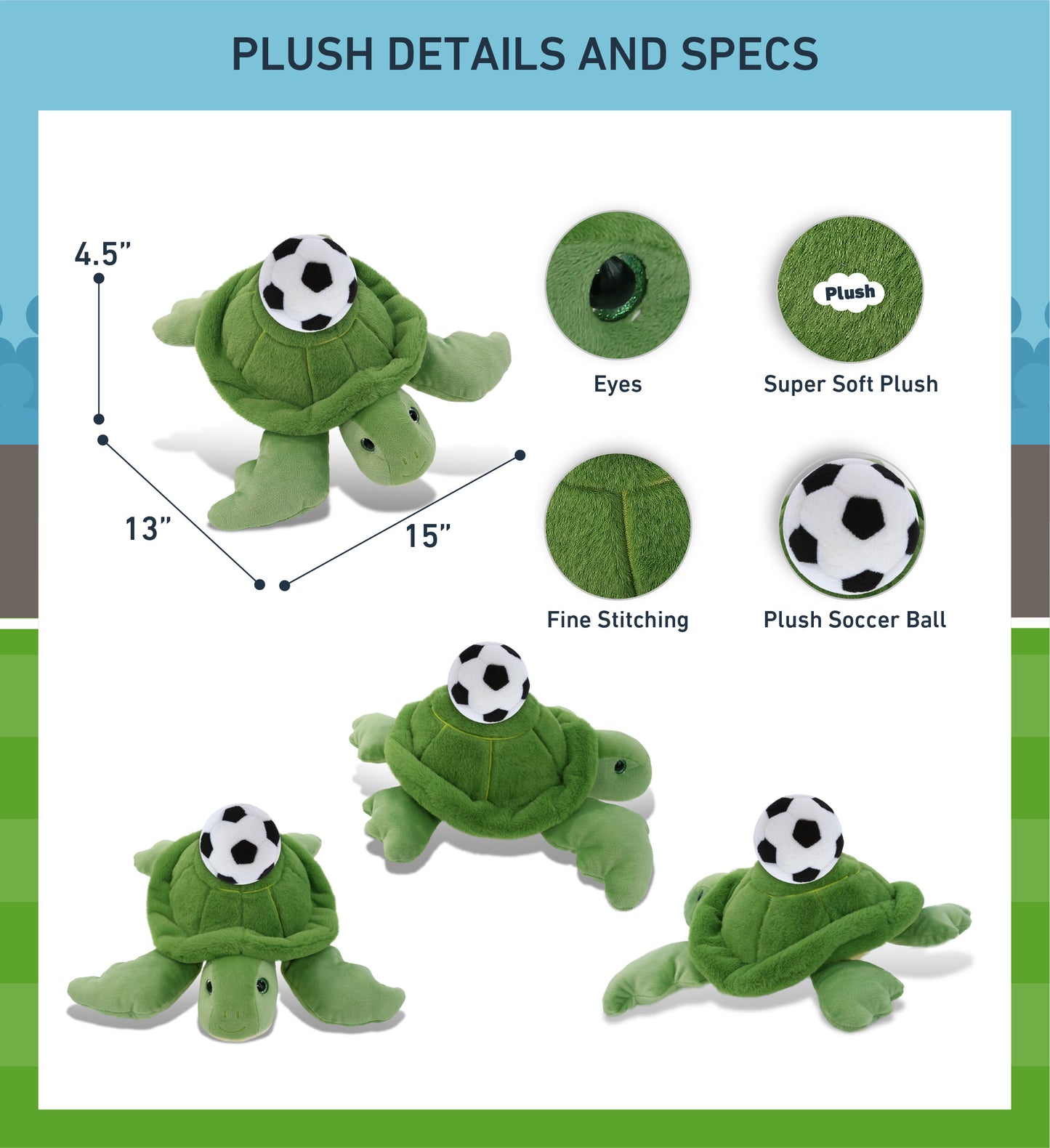 SUPER-SOFT PLUSH - GREEN SEA TURTLE 13" with Soccer Plush