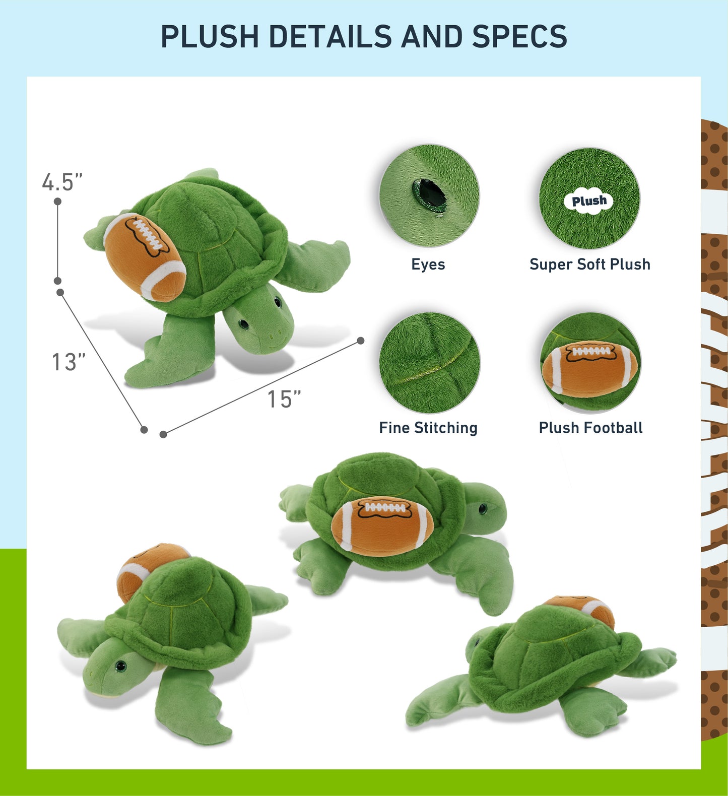 SUPER-SOFT PLUSH - GREEN SEA TURTLE 13" with Football Plush