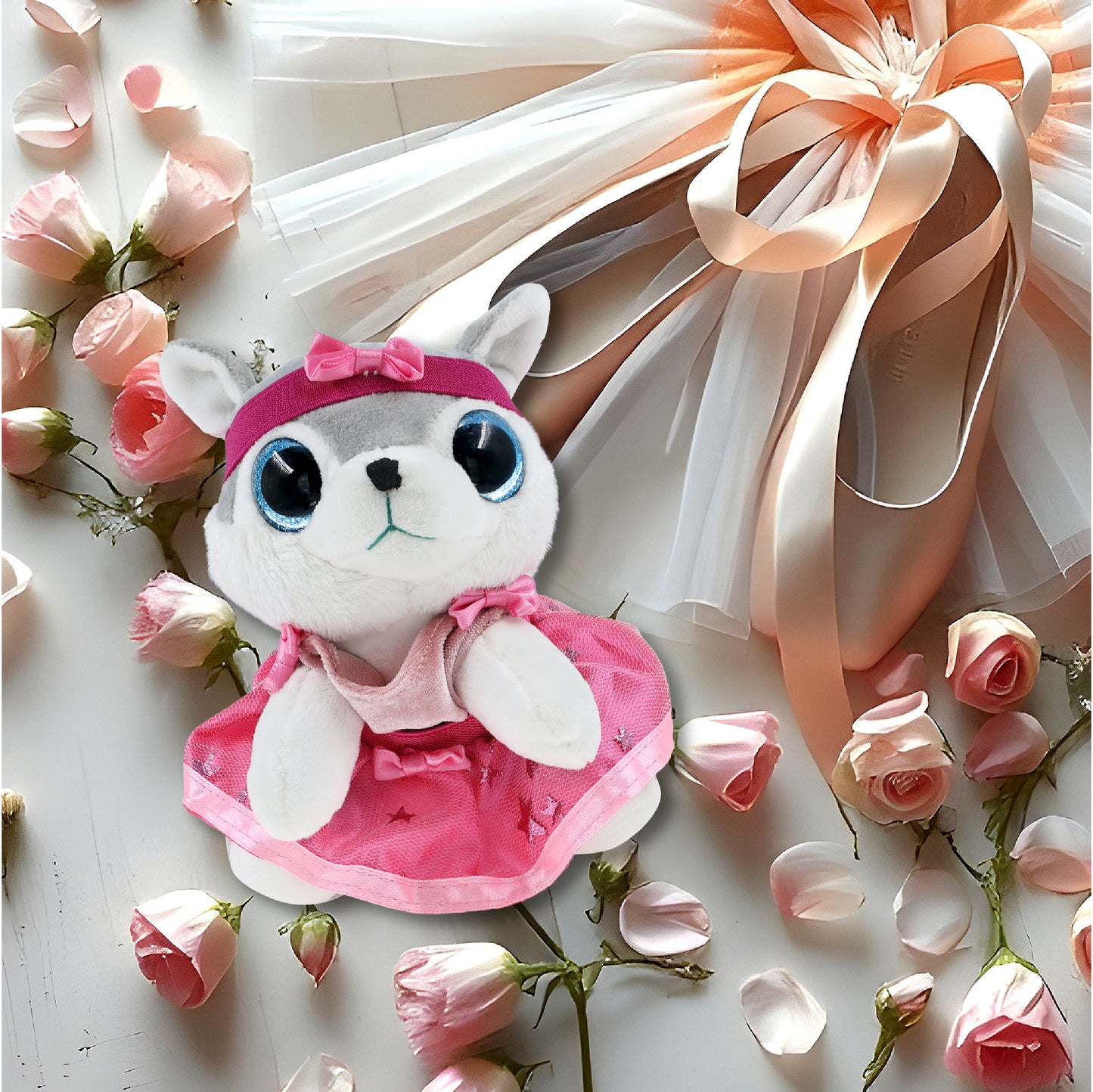 SPARKLE EYES PLUSH - SMALL WOLF WITH BALLERINA DRESS UP