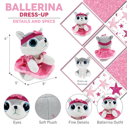 SPARKLE EYES PLUSH - SMALL WOLF WITH BALLERINA DRESS UP