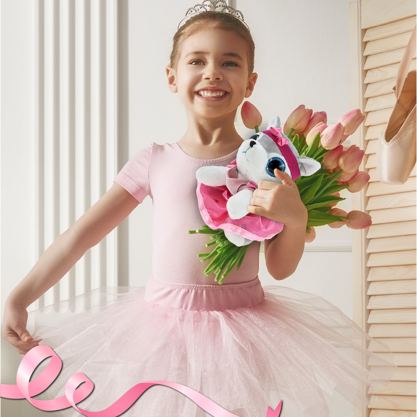 SPARKLE EYES PLUSH - SMALL WOLF WITH BALLERINA DRESS UP