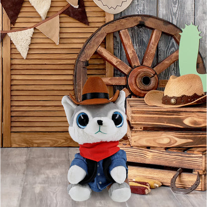 SPARKLE EYES PLUSH - SMALL WOLF With COWBOY Dress Up
