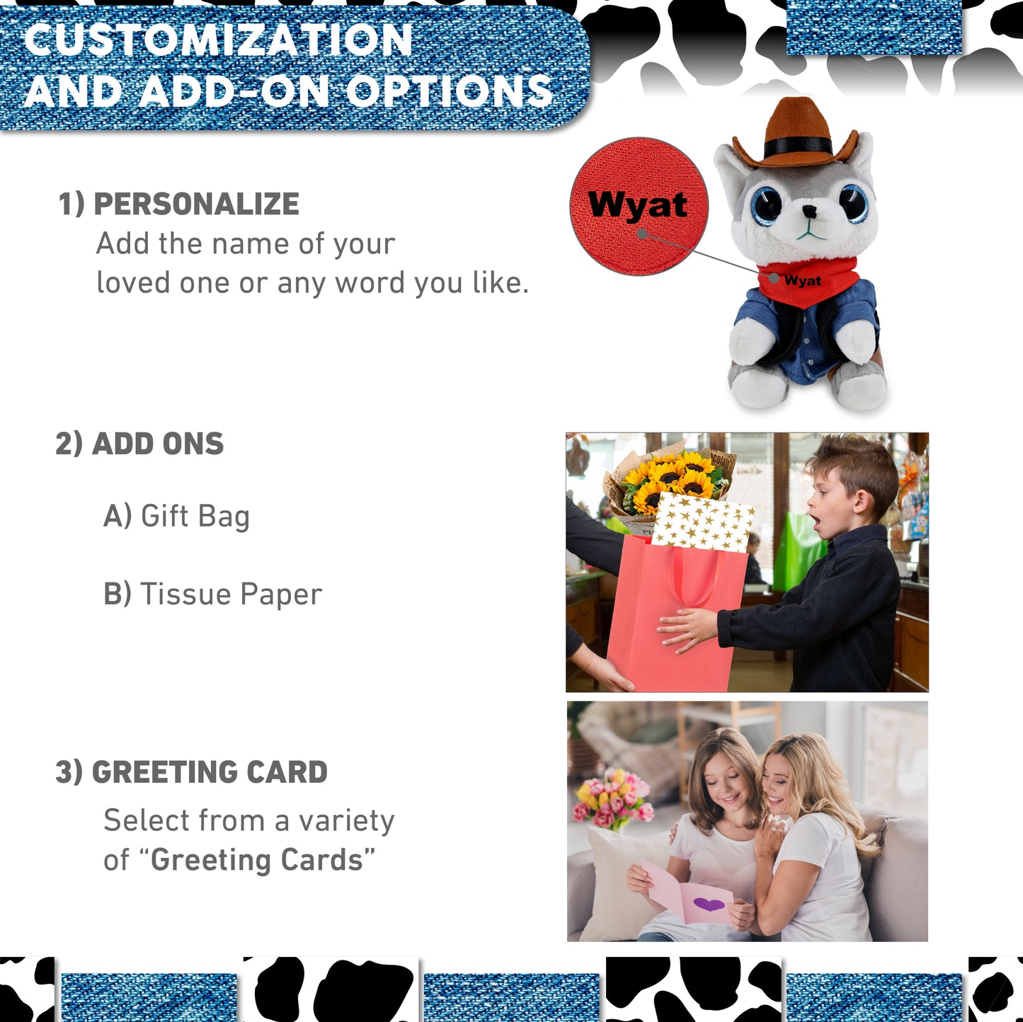 SPARKLE EYES PLUSH - SMALL WOLF With COWBOY Dress Up