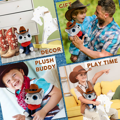 SPARKLE EYES PLUSH - SMALL WOLF With COWBOY Dress Up