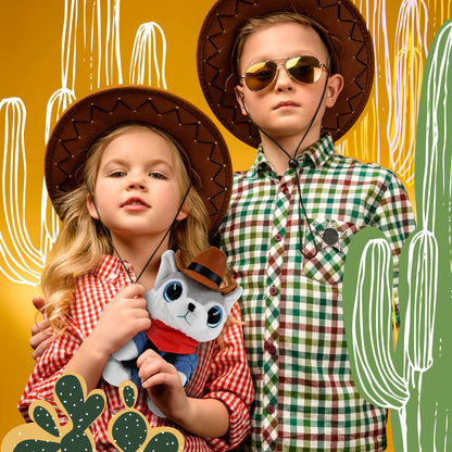 SPARKLE EYES PLUSH - SMALL WOLF With COWBOY Dress Up