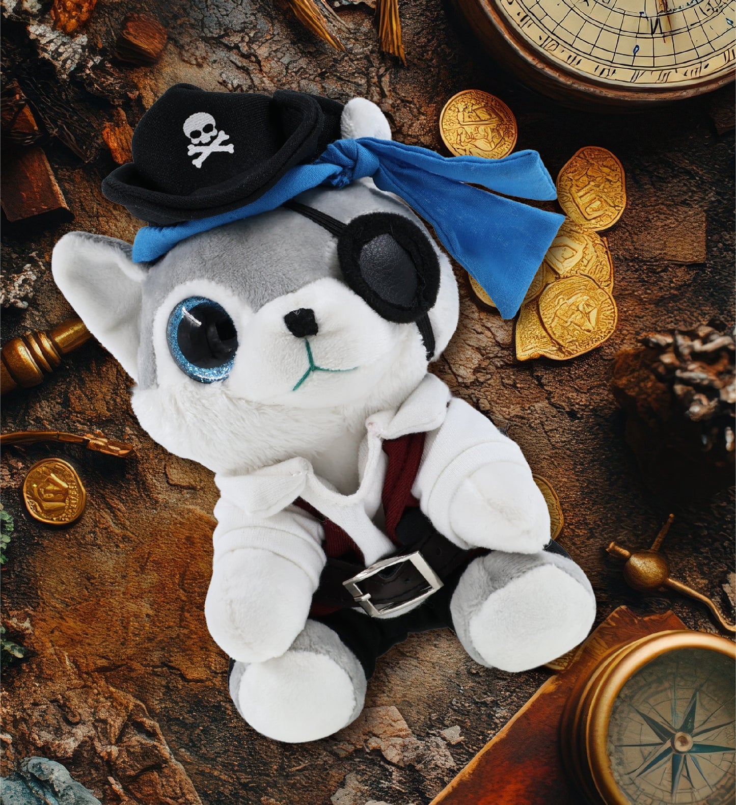 SPARKLE EYES PLUSH - SMALL WOLF PIRATE DRESS UP