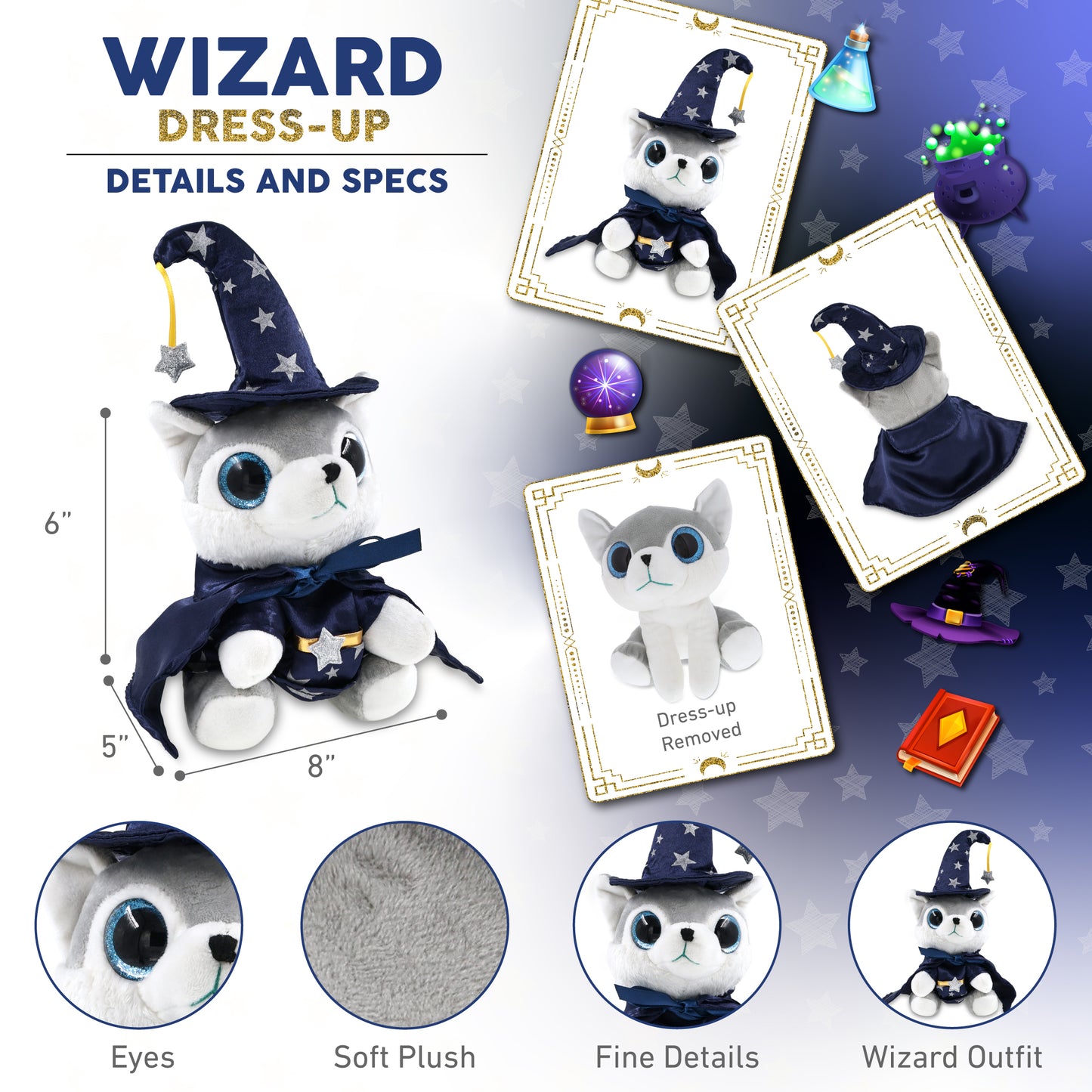 SPARKLE EYES PLUSH - SMALL WOLF WIZARD