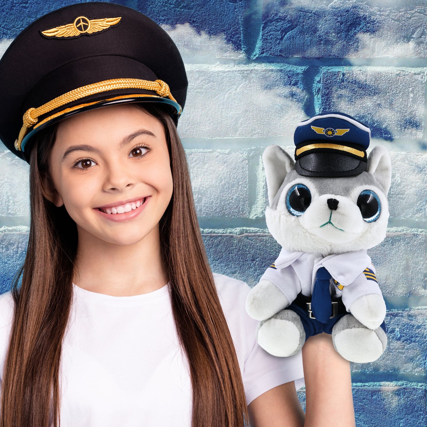 SPARKLE EYES PLUSH - SMALL WOLF PILOT DRESS UP