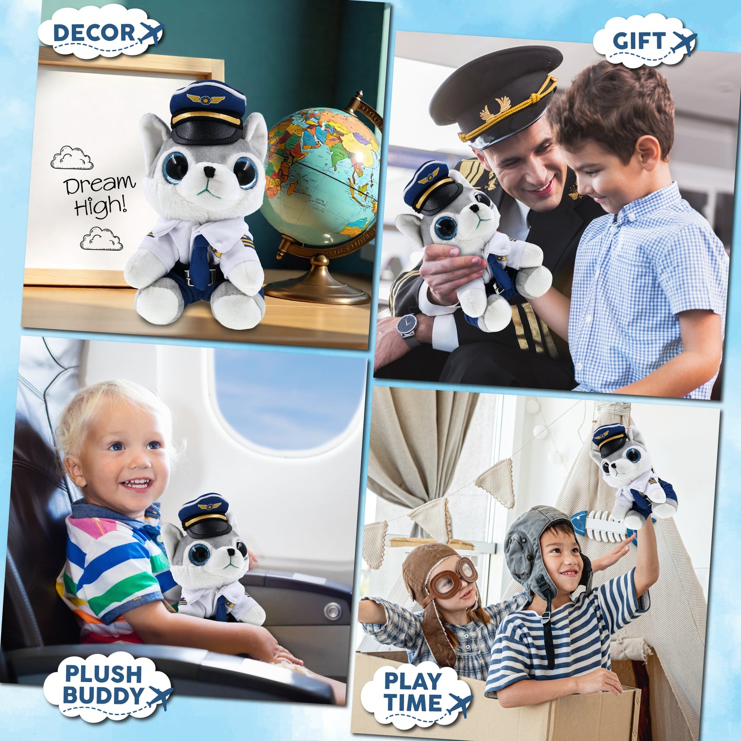SPARKLE EYES PLUSH - SMALL WOLF PILOT DRESS UP