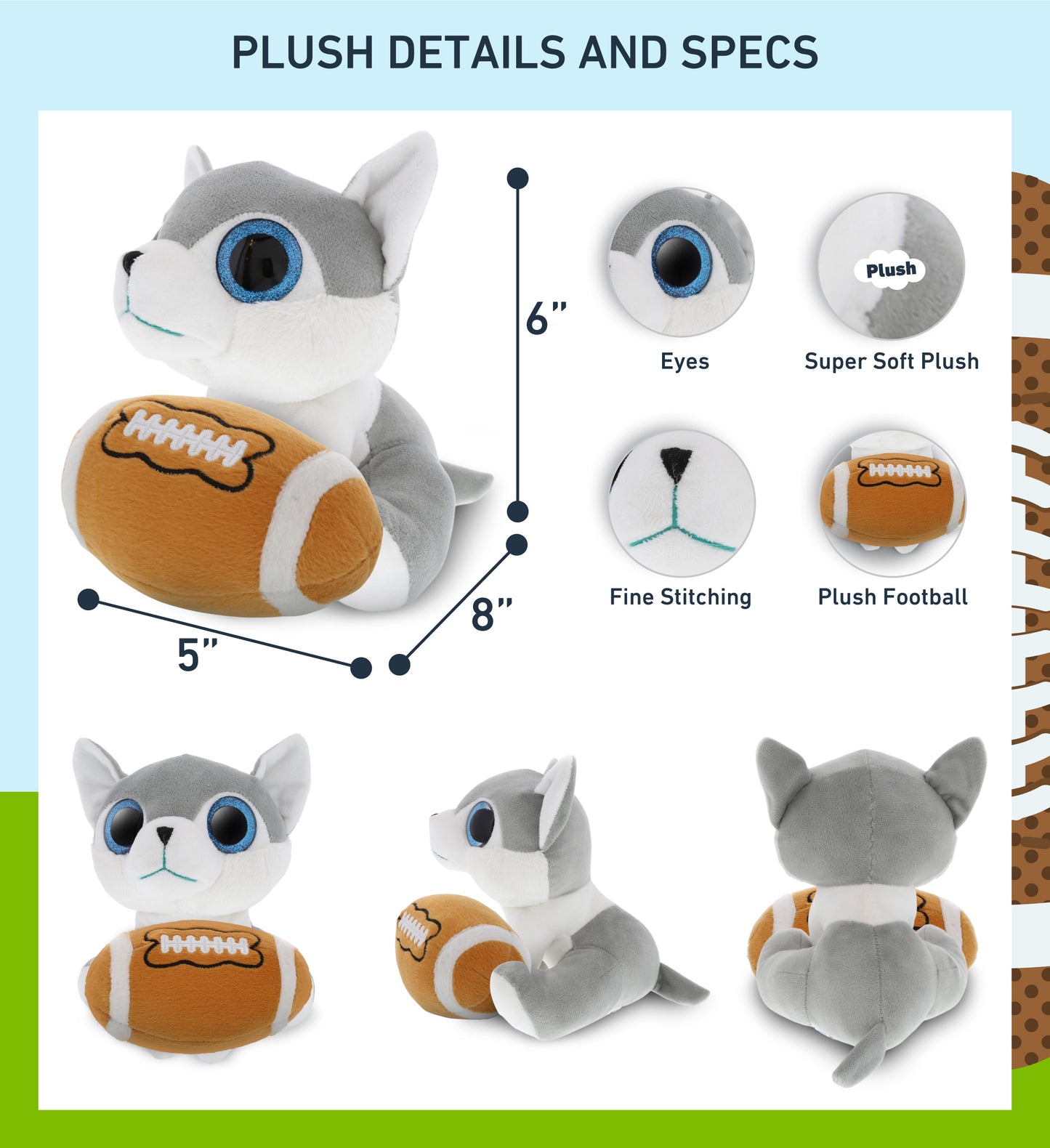 SPARKLE EYES PLUSH - SMALL WOLF With Football Plush
