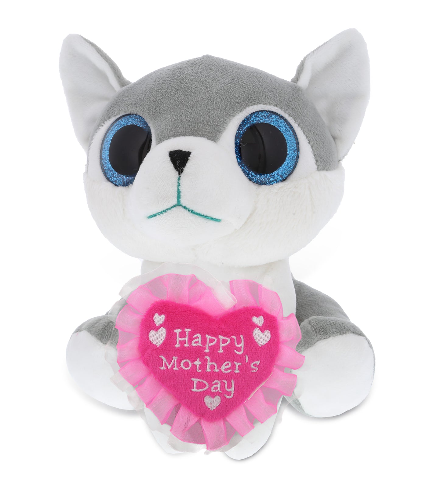 PLUSH MOTHERS DAY HEART - SPARKLE EYES PLUSH - SMALL WOLF