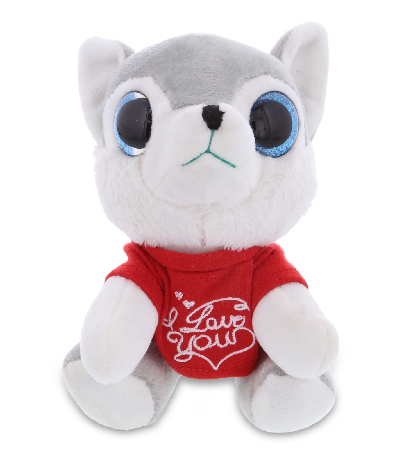 PLUSH I LOVE YOU RED SHIRT- SPARKLE EYES PLUSH - SMALL WOLF