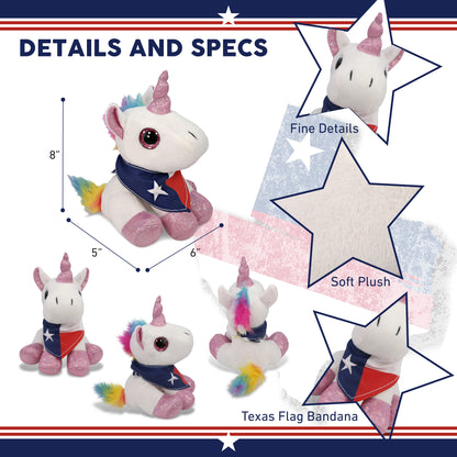 SPARKLE EYES PLUSH - WHITE UNICORN WITH TEXAS FLAG BANDANA