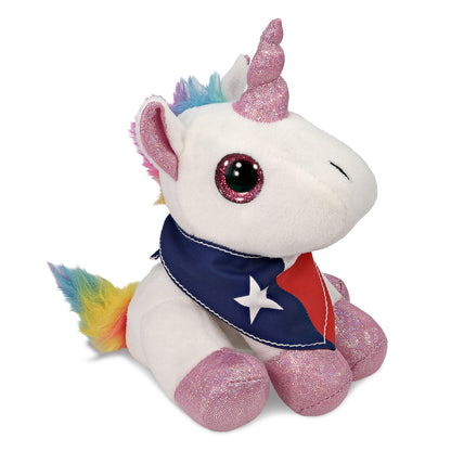 SPARKLE EYES PLUSH - WHITE UNICORN WITH TEXAS FLAG BANDANA