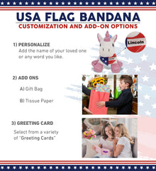 SPARKLE EYES PLUSH - WHITE UNICORN WITH USA FLAG BANDANA