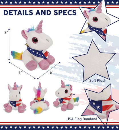 SPARKLE EYES PLUSH - WHITE UNICORN WITH USA FLAG BANDANA