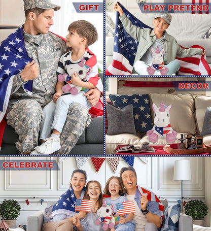 SPARKLE EYES PLUSH - WHITE UNICORN WITH USA FLAG BANDANA