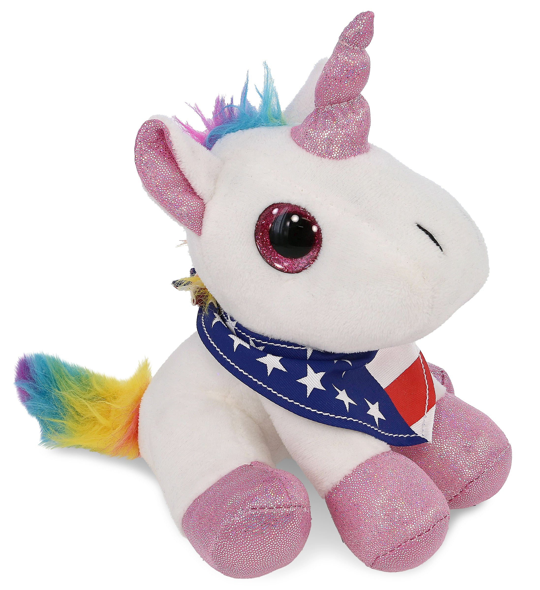 SPARKLE EYES PLUSH - WHITE UNICORN WITH USA FLAG BANDANA