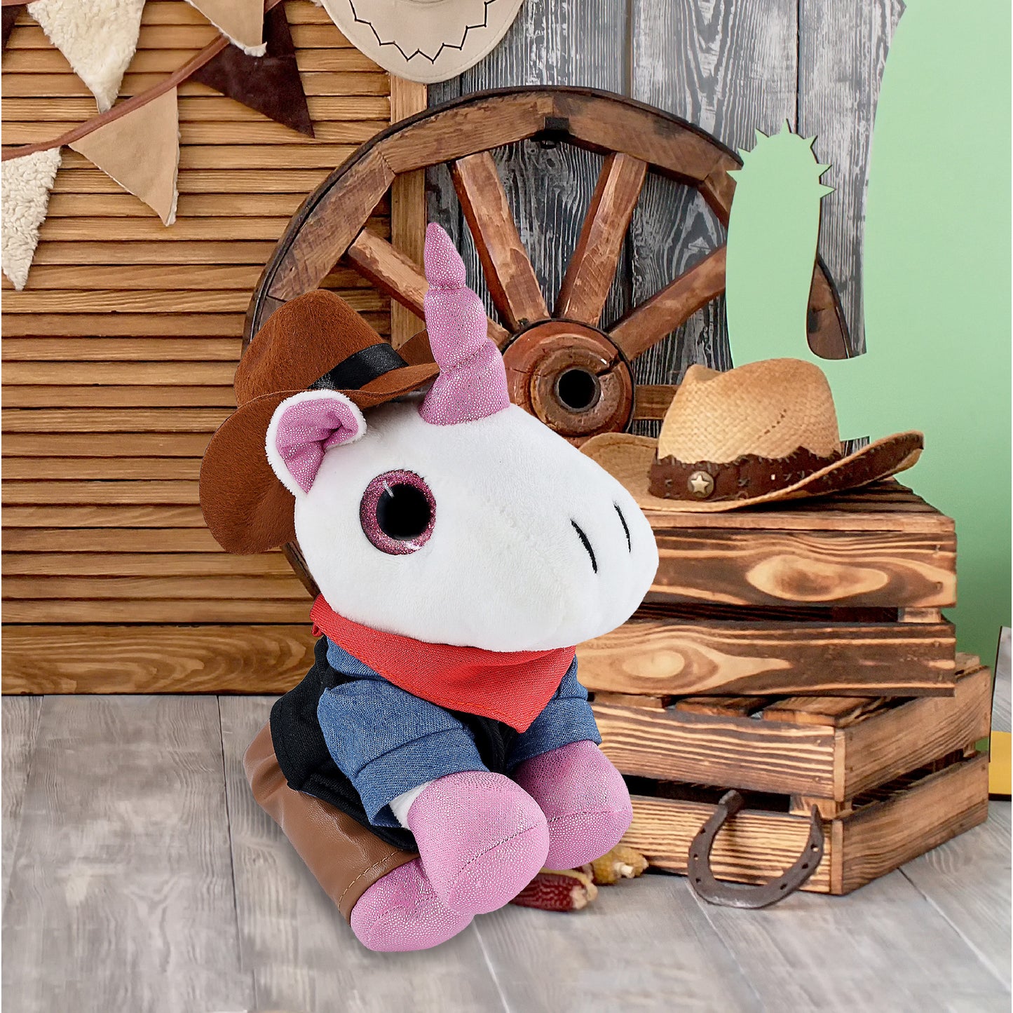 SPARKLE EYES PLUSH - WHITE UNICORN COWBOY DRESS UP