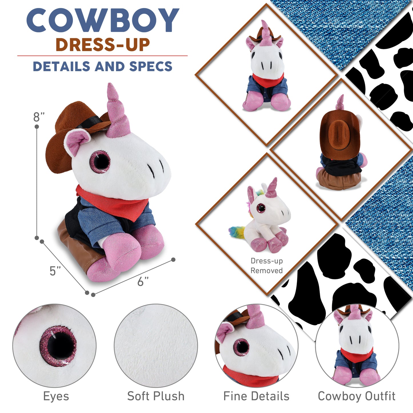 SPARKLE EYES PLUSH - WHITE UNICORN COWBOY DRESS UP