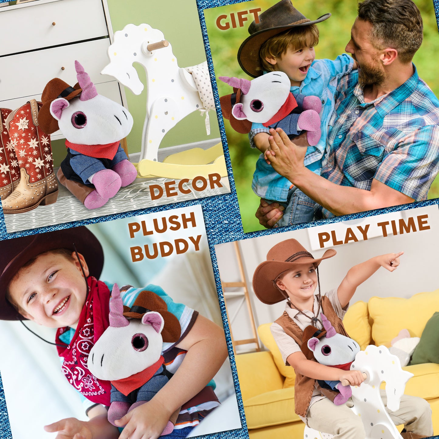 SPARKLE EYES PLUSH - WHITE UNICORN COWBOY DRESS UP