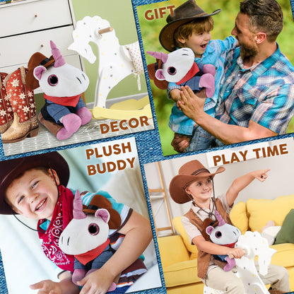 SPARKLE EYES PLUSH - WHITE UNICORN COWBOY DRESS UP
