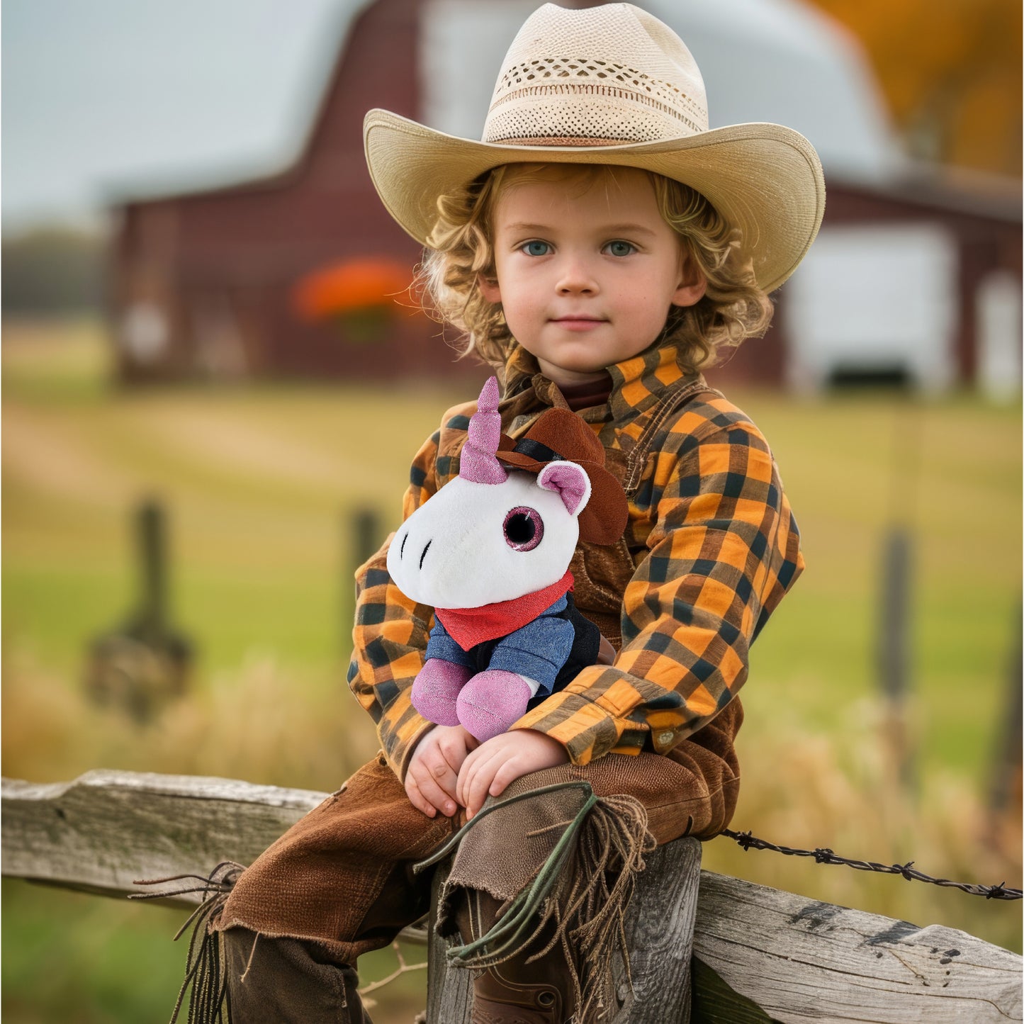 SPARKLE EYES PLUSH - WHITE UNICORN COWBOY DRESS UP