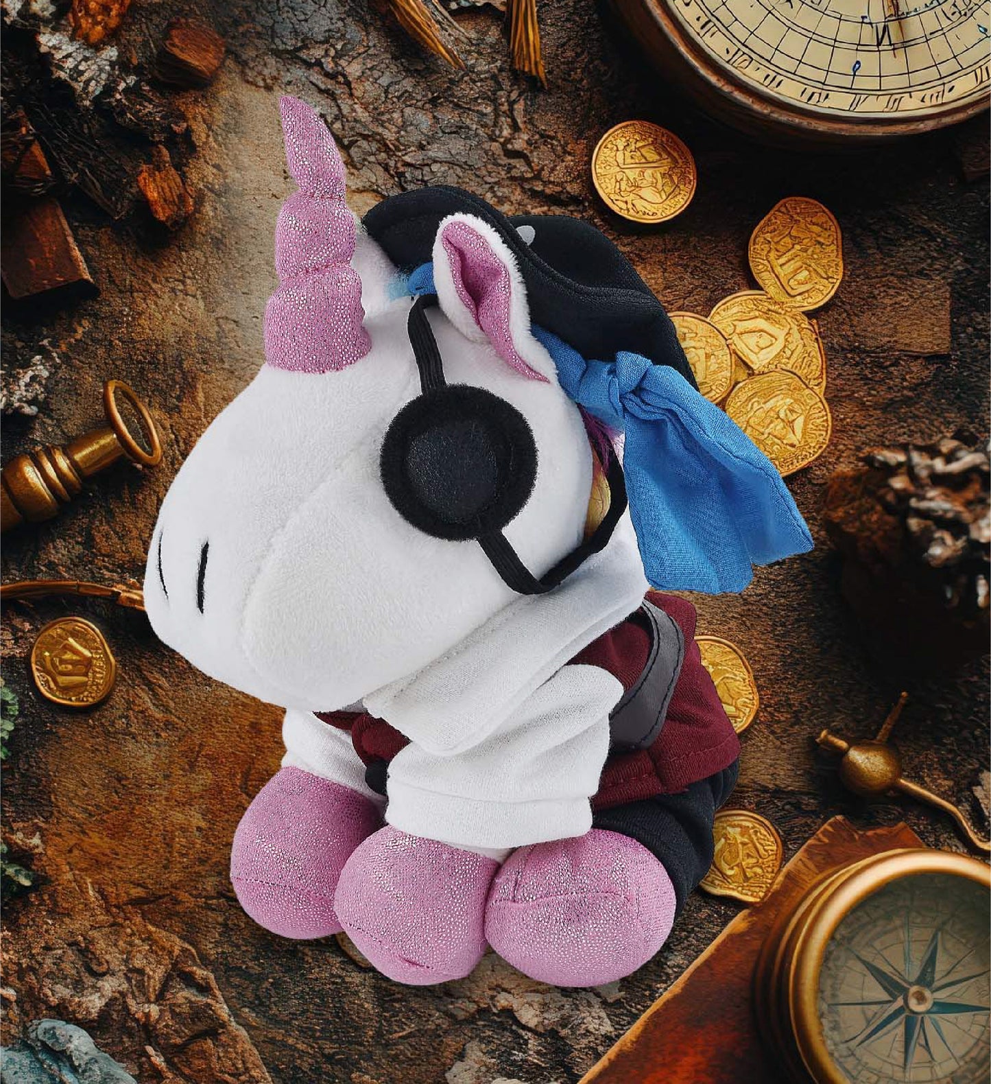 SPARKLE EYES PLUSH - WHITE UNICORN WITH PIRATE DRESS UP