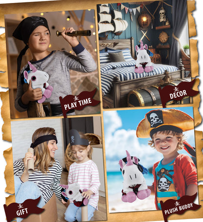 SPARKLE EYES PLUSH - WHITE UNICORN WITH PIRATE DRESS UP