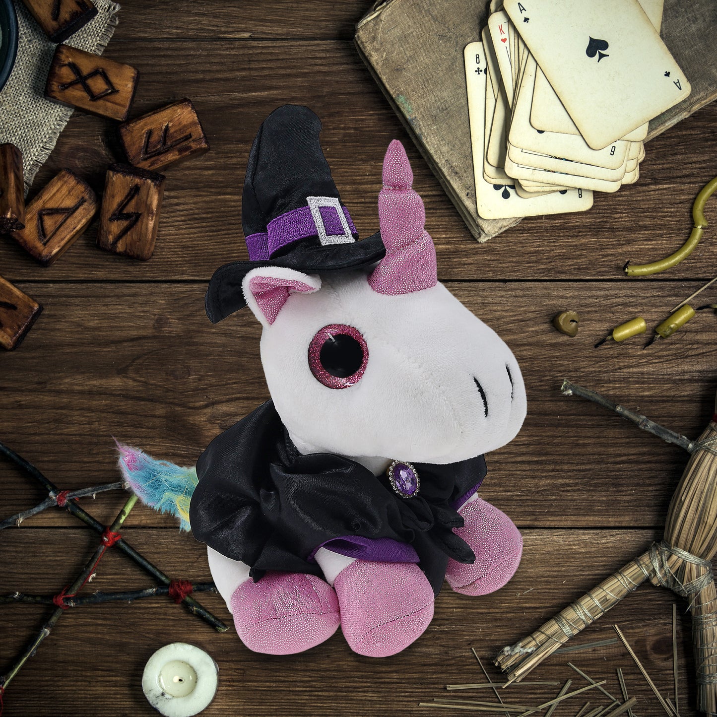 SPARKLE EYES PLUSH - WHITE UNICORN WITH WITCH DRESS UP
