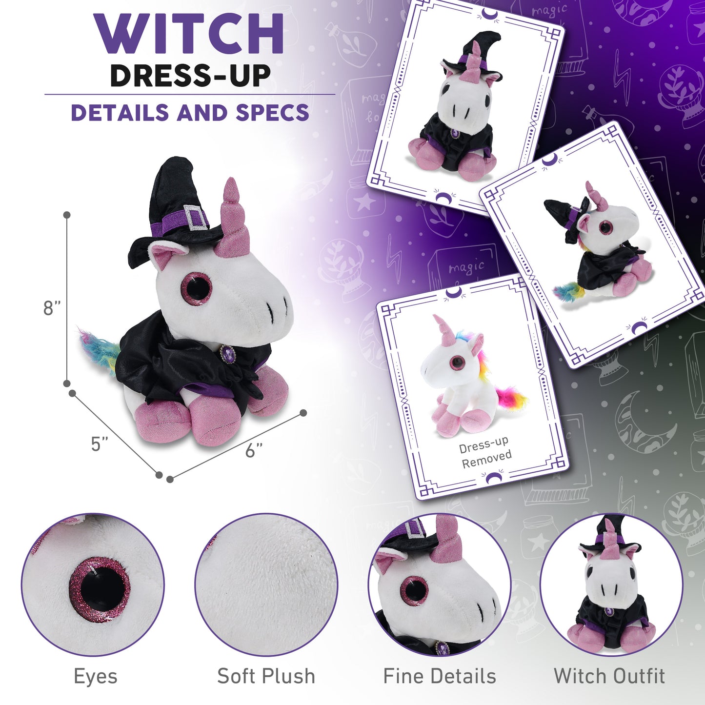 SPARKLE EYES PLUSH - WHITE UNICORN WITH WITCH DRESS UP