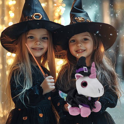 SPARKLE EYES PLUSH - WHITE UNICORN WITH WITCH DRESS UP