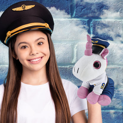 SPARKLE EYES PLUSH - WHITE UNICORN WITH PILOT DRESS UP